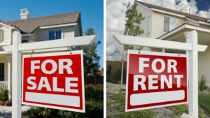 FOR SALE SIGN NEXT TO FOR RENT SIGN