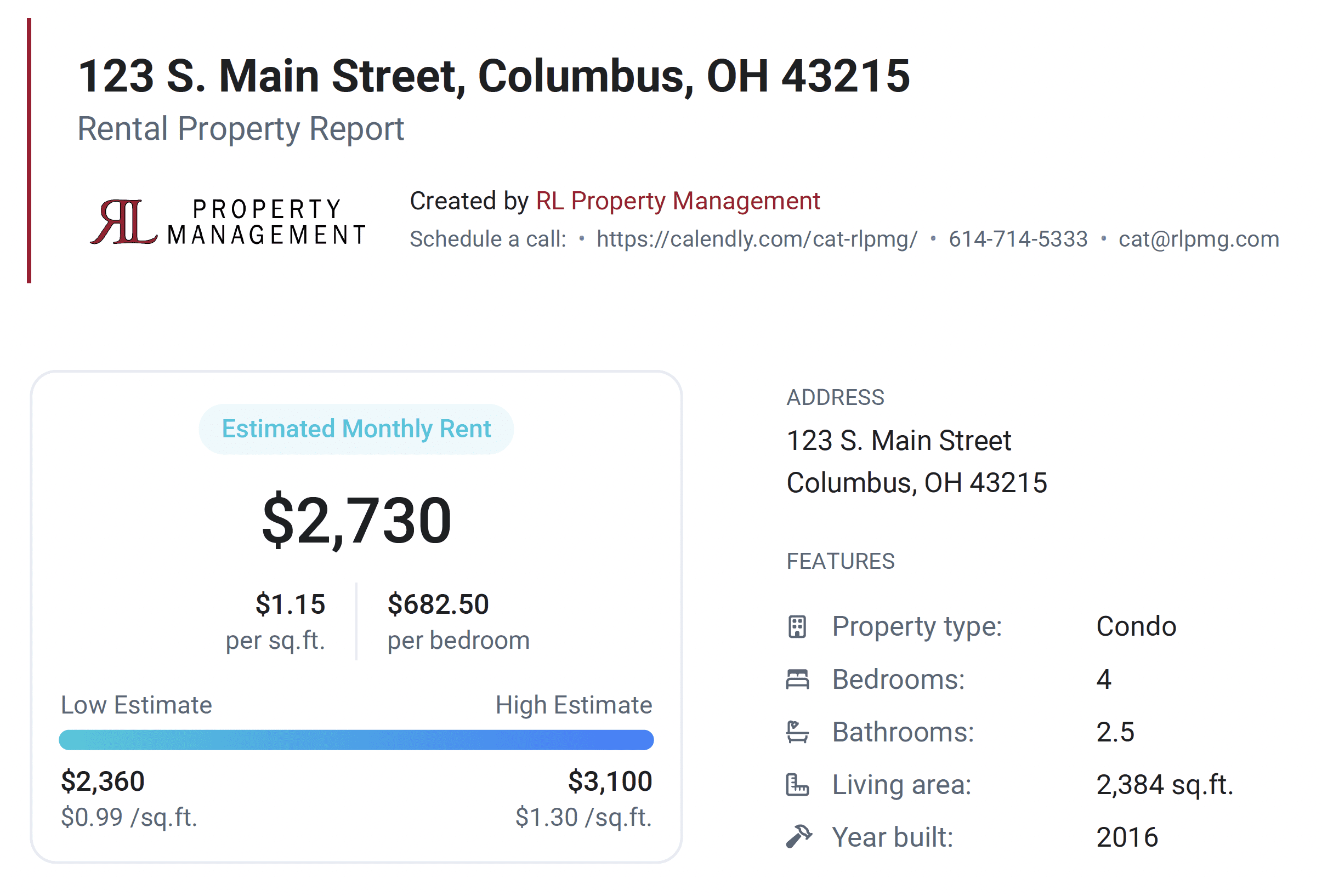 Sample image of RL property management rental report