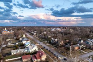 high angle view of the city of worthington Ohio