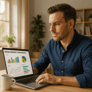 Man inspecting Rental ROI performance sheet