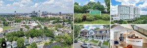 Collage of Southern Orchards neighborhood in Columbus, Ohio featuring aerial residential views, Nationwide Children’s Hospital, Livingston Park, local housing, and nearby amenities.