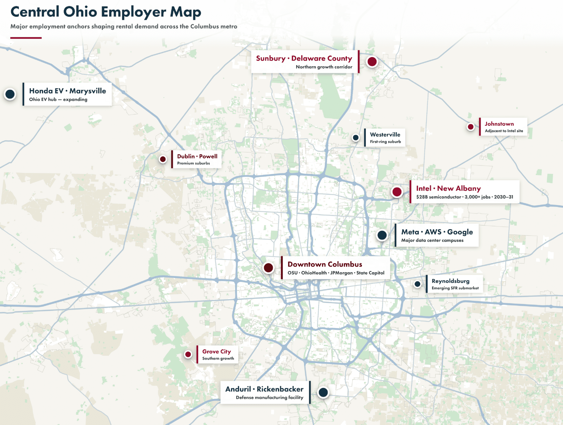 Central Ohio employer map