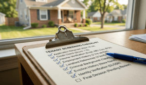 Clipboard with checklist for tenant screening rental application