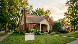 red brick house with for rent sign - a columbus ohio rental property
