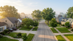 Suburban houses on a street in Reynoldsburg Ohio