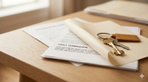 A lease agreement on a desk with keys