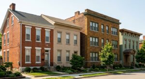 Row of historical homes in Columbus, Ohio, rental registry 